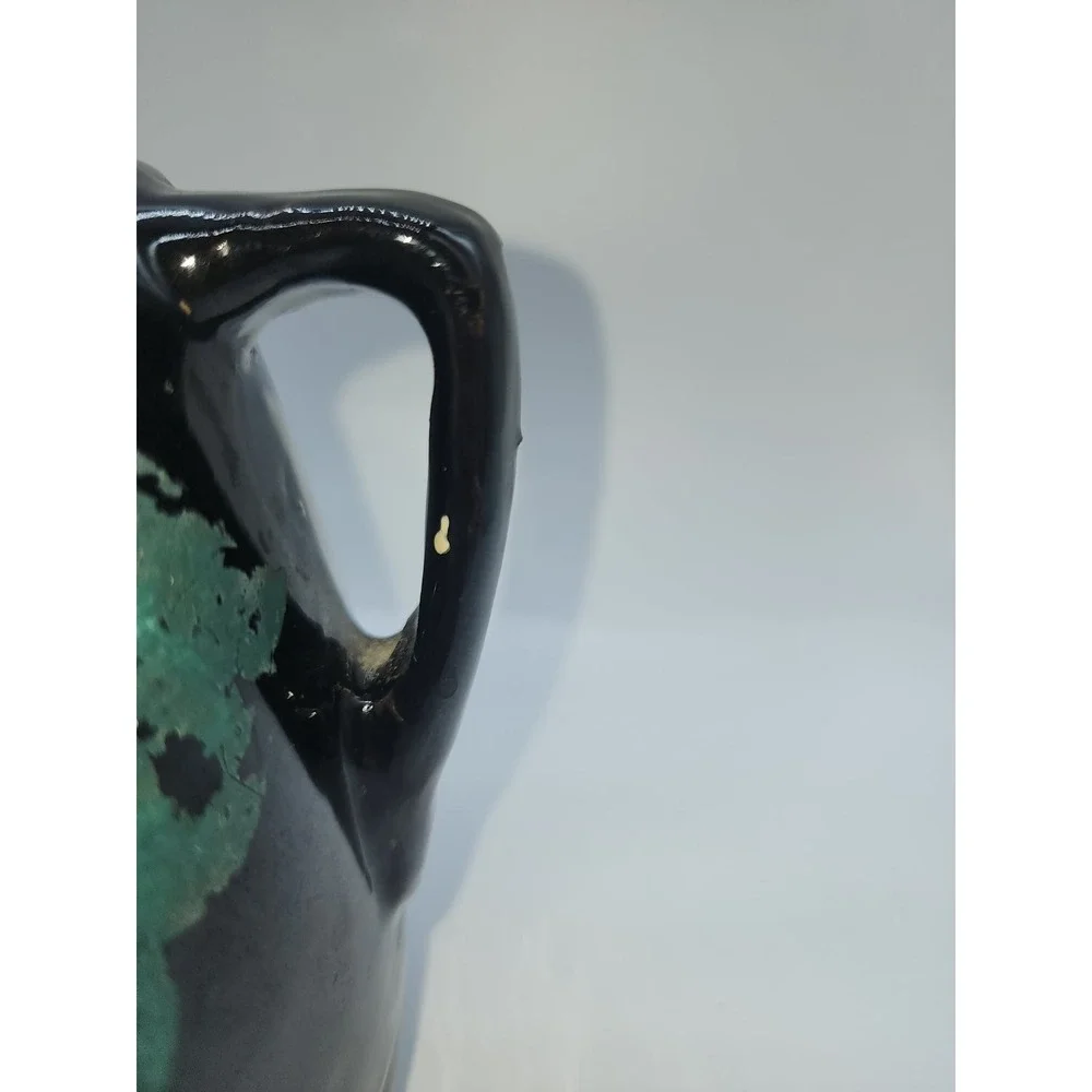 Vintage Black Ceramic Hand Painted Grape Bean Pot Cookie Jar with Lid 2 Handle - Picture 6 of 16